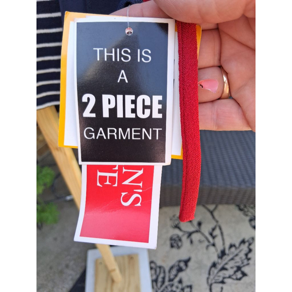 Women's Leslie Fay Petite 14P Navy Blue Red Striped 2-Piece Cardigan Set NWT - Picture 5 of 12